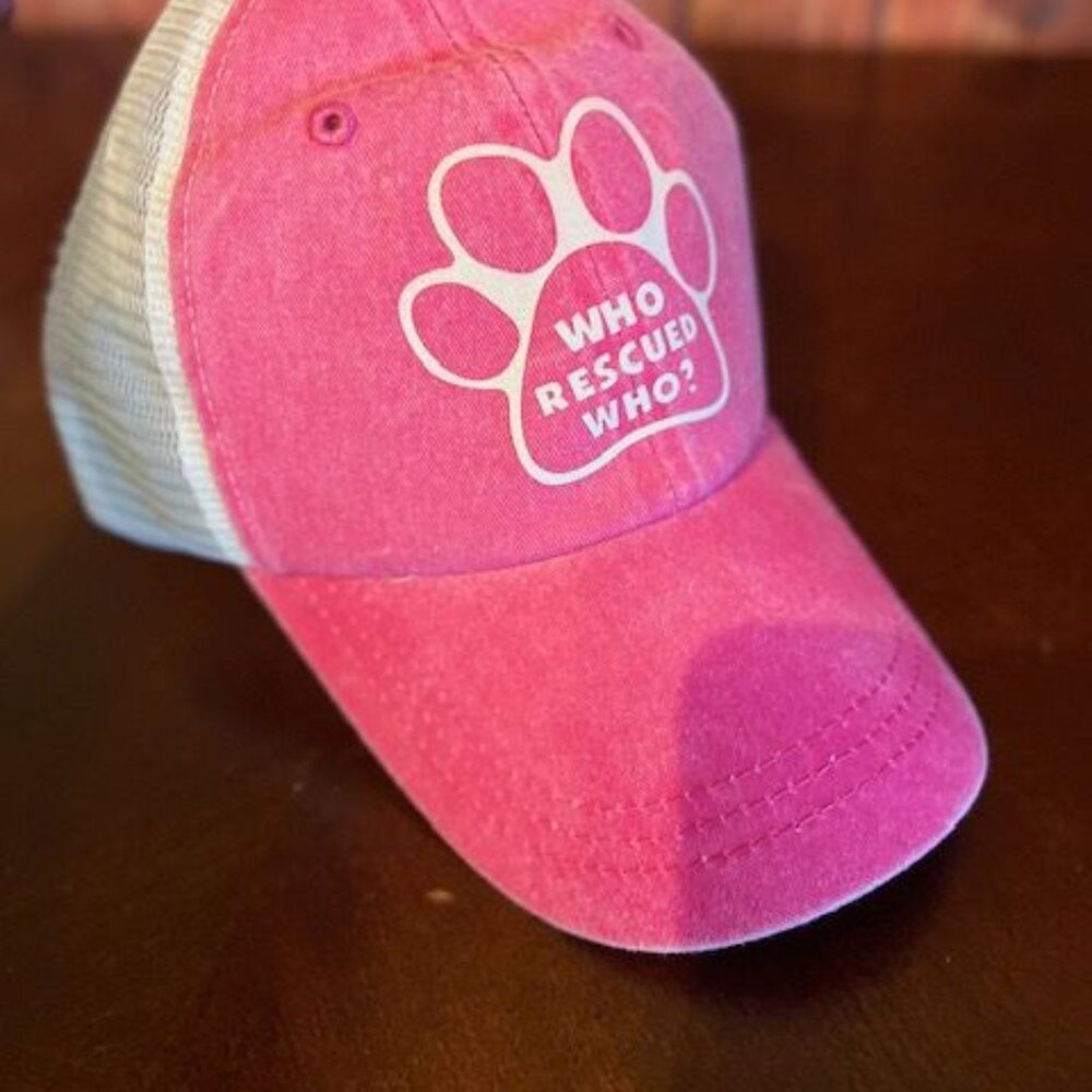 "The Alabama Girl" Pink Trucker Hat With "Who Rescued Who?" Paw Print‎ dog lover